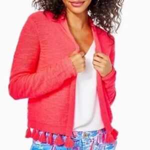 Lily Pulitzer Faretta Women’s Open Front Cardigan With Hem Tassel Size ( Coral )